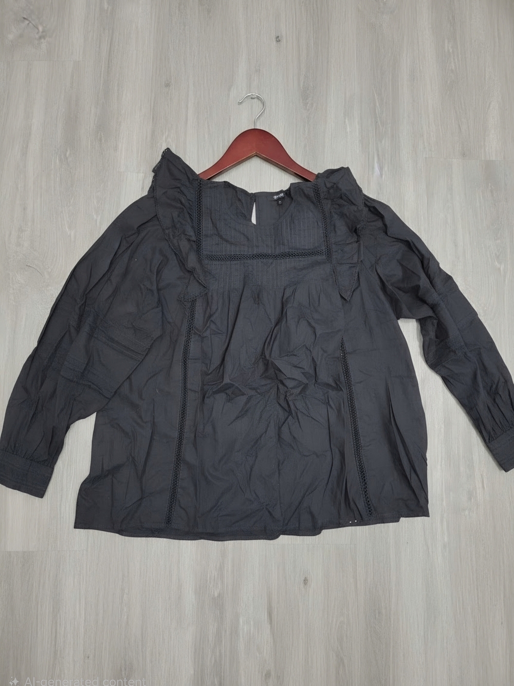 Madewell Black Ruffle-Yoke Cotton Blouse Size Xl